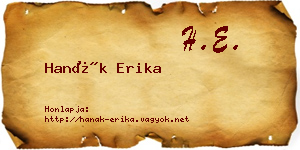 Hanák Erika névjegykártya